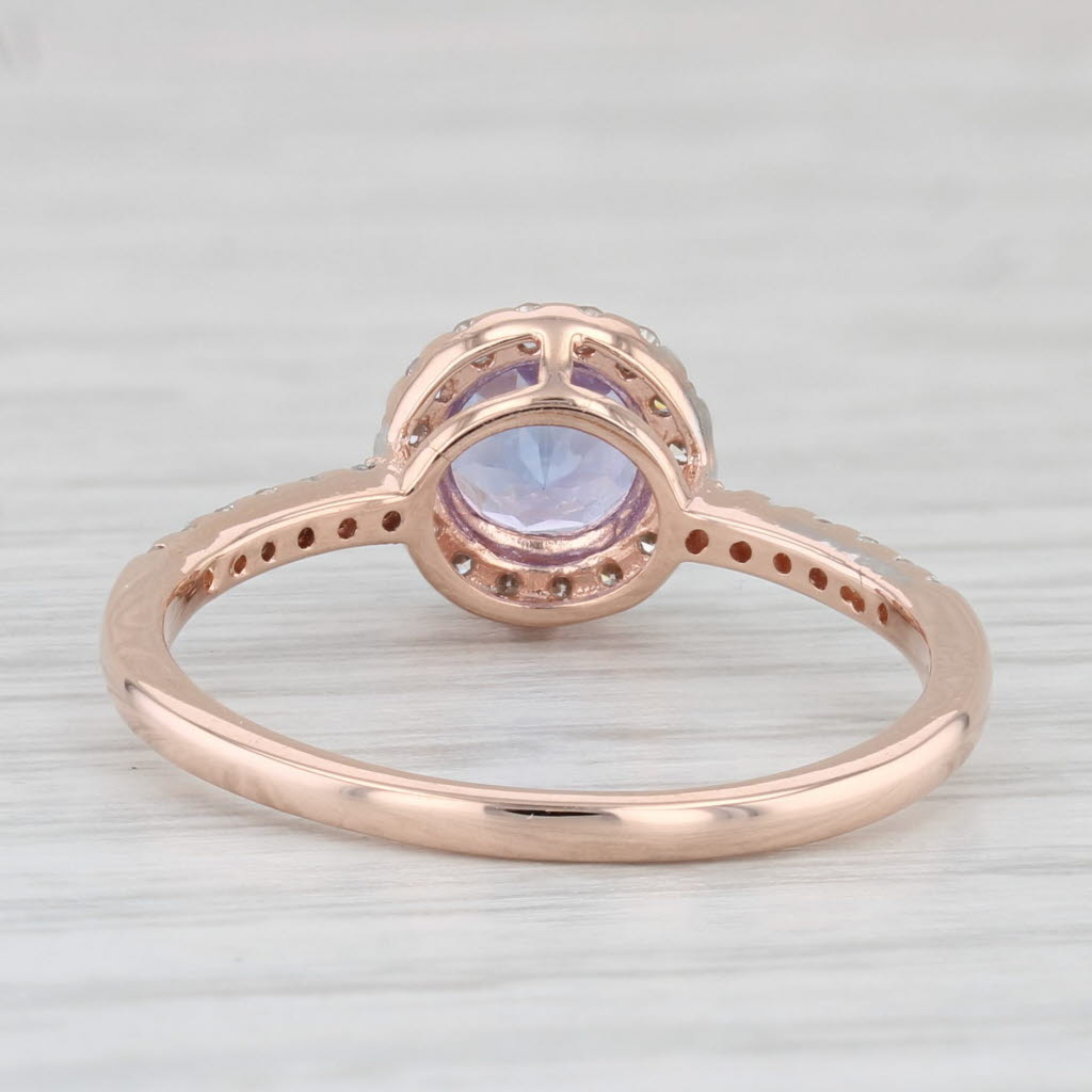 Light Gray 1ctw Round Tanzanite Diamond Halo Ring 10k Rose Gold Size 7.5 Engagement