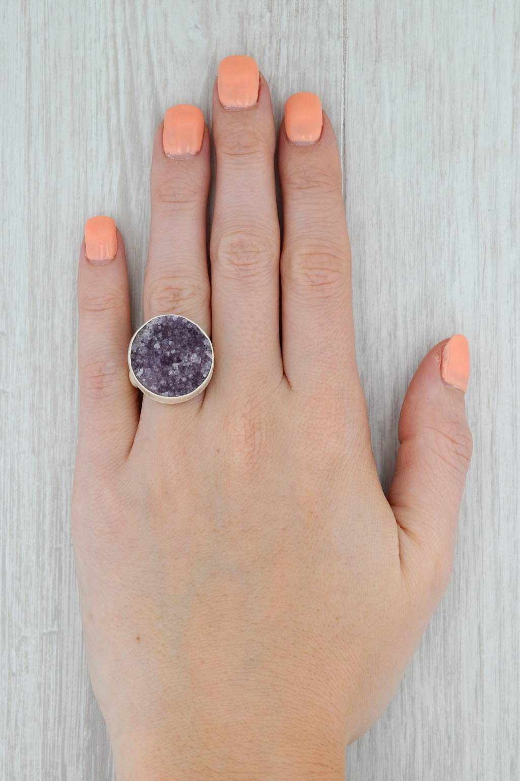 New Nina Wynn Amethyst Druzy Ring Sterling Silver Size 7.25 Statement