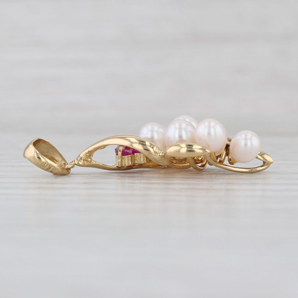 Cultured Pearl Ruby Cluster Pendant 18k Yellow Gold