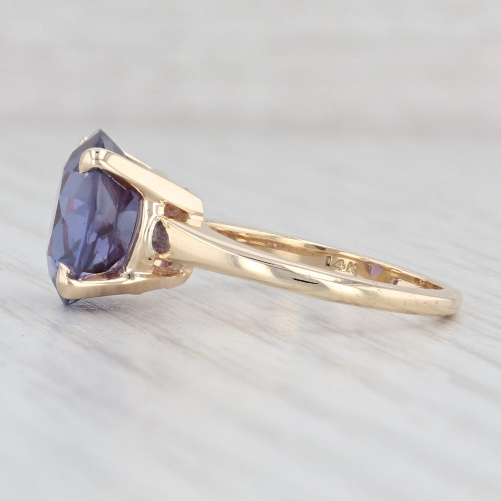 Light Gray 5.40ct Lab Created Color Change Sapphire Ring 14k Gold Size 6.5 Round Solitaire