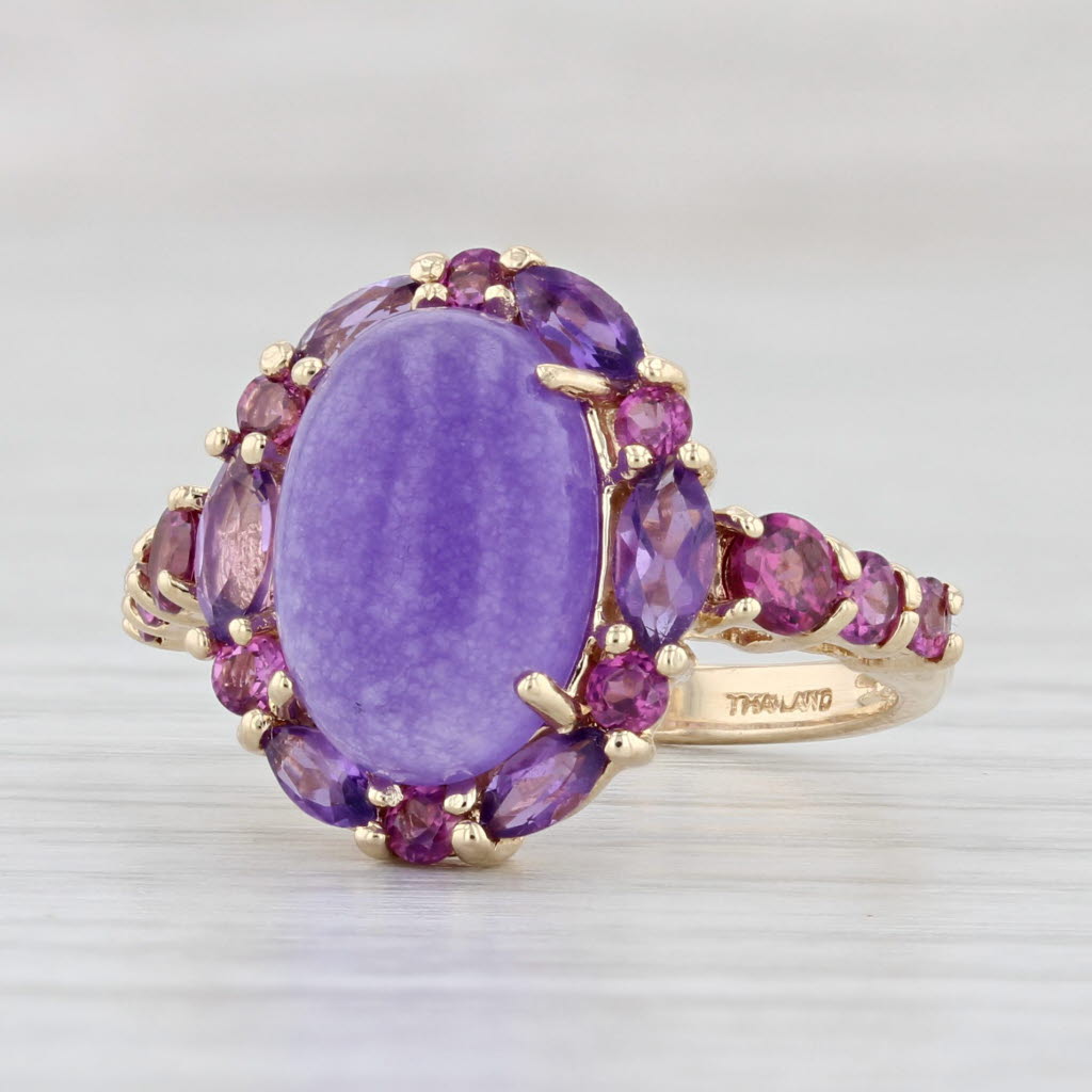 Light Gray Purple Quench Jade Amethyst Garnet Ring 14k Yellow Gold Size 5