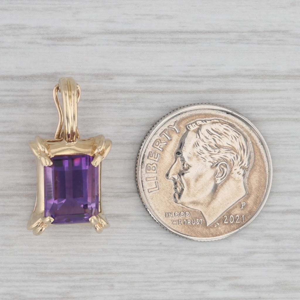 Gray 2.25ct Emerald Cut Amethyst Solitaire Pendant 14k Yellow Gold Clip Bail