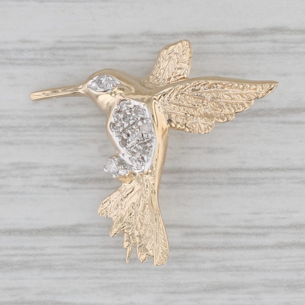 Gray Diamond Hummingbird Pin 14k Yellow Gold