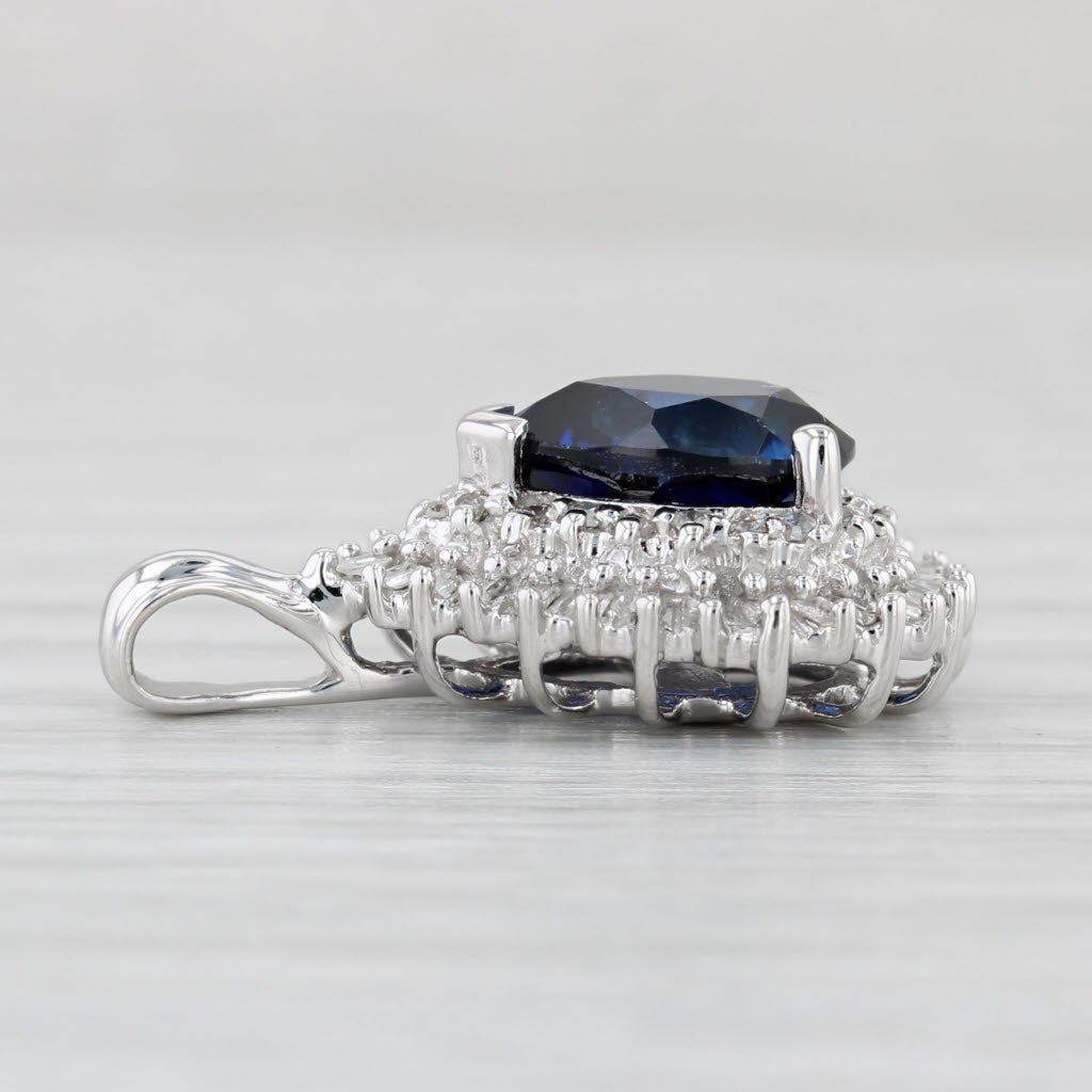 Light Gray 2.71ctw Lab Created Blue Sapphire Diamond Halo Teardrop Pendant 10k White Gold