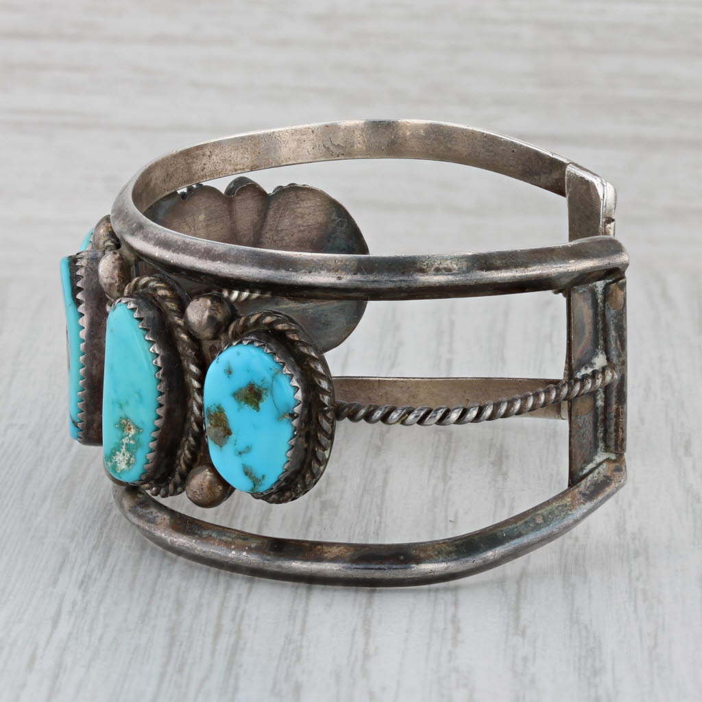 Gray Native American Turquoise Cuff Bracelet Sterling Silver Vintage Mar Kaya 6.75"