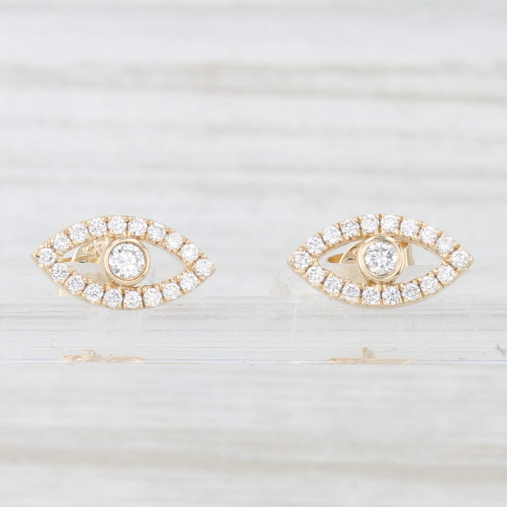 Light Gray New 0.26ctw Lab Grown Diamond All seeing Eye Stud Earrings 14k Yellow Gold