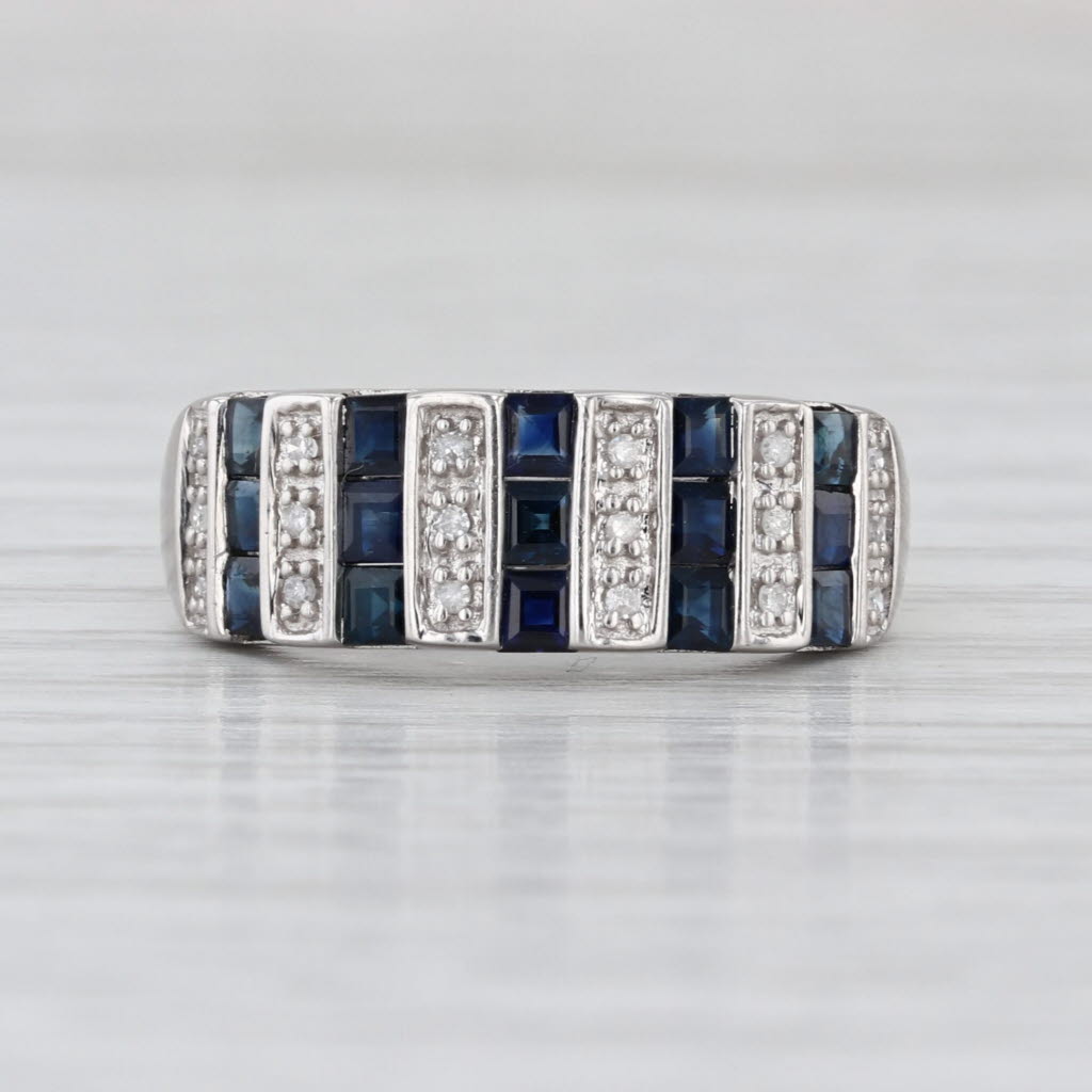 0.94ctw Blue Sapphire Diamond Ring 14k White Gold Size 7 Stackable