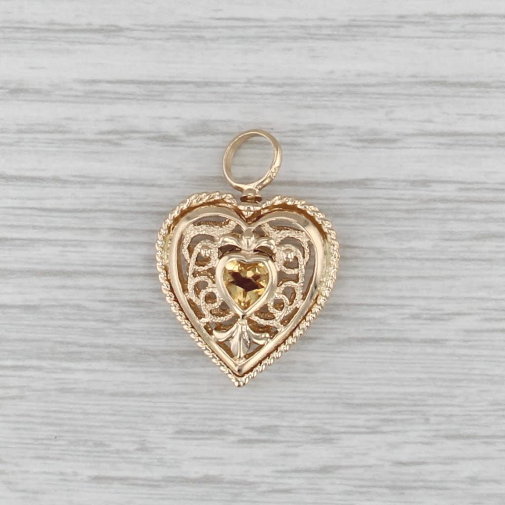 1.57ctw Garnet Citrine Ornate Openwork Heart Pendant 14k Yellow Gold