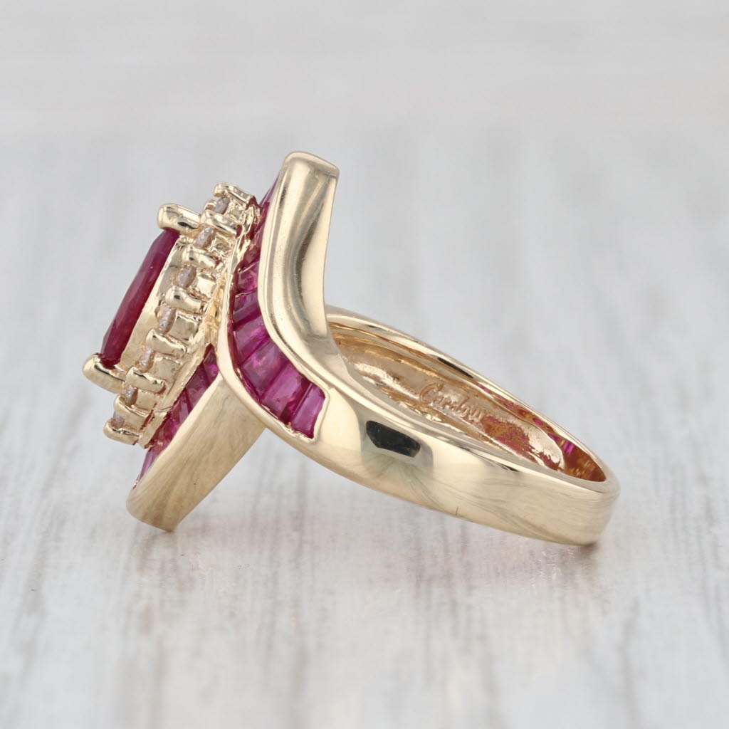 2.20ctw Marquise Ruby Diamond Halo Bypass Ring 14k Yellow Gold Size 5.75-6