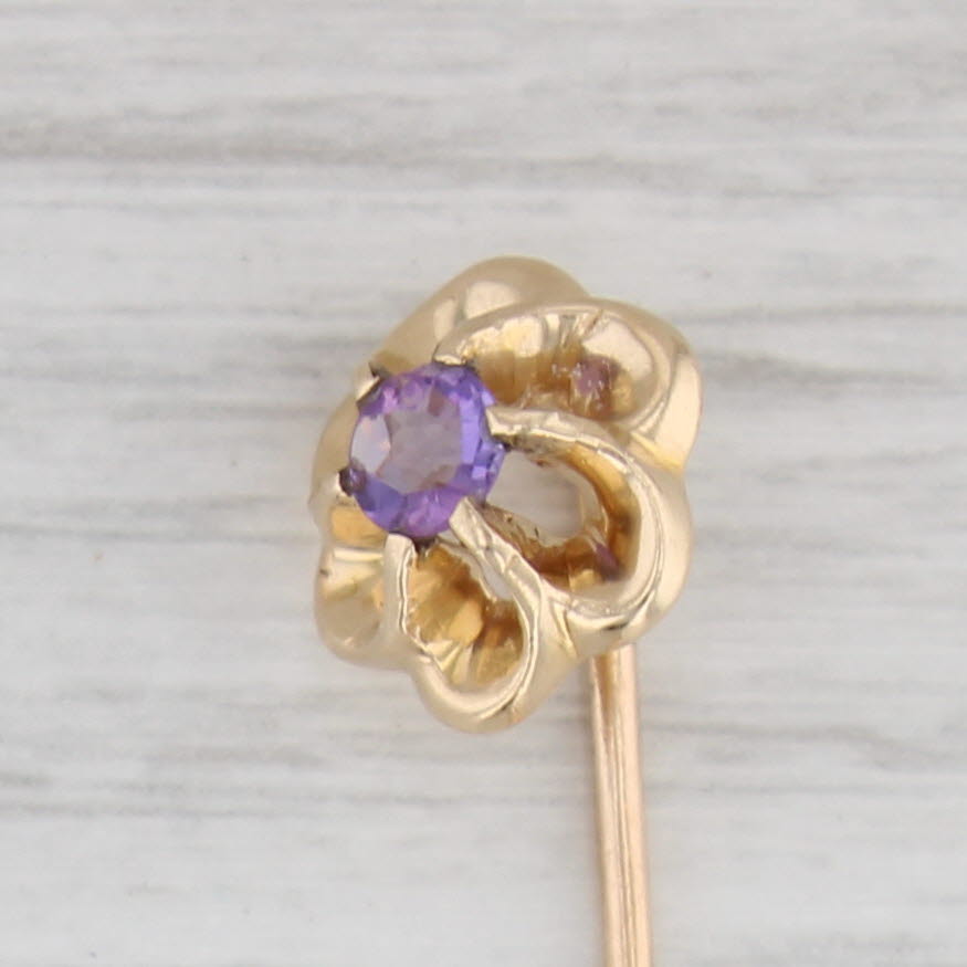 Gray Vintage 0.22ct Amethyst Flower Stickpin 14k Top 10k Pin Yellow Gold