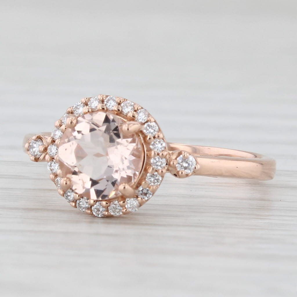 Light Gray 1.15 ctw Morganite Diamond Halo Engagement Ring 14K Rose Gold Size 8