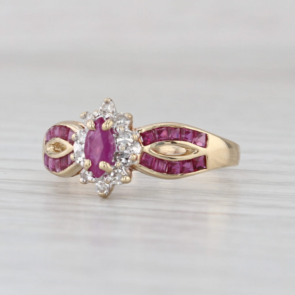 1.10ctw Marquise Ruby Diamond Halo Ring 14k Yellow Gold Size 7