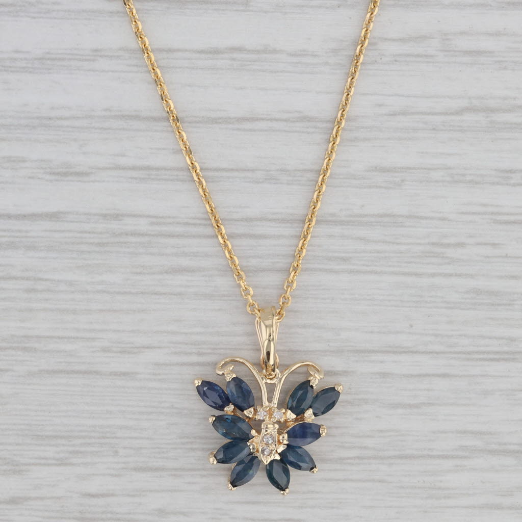 Gray 2ctw Blue Sapphire Butterfly Pendant 14k Yellow Gold 16" Cable Chain