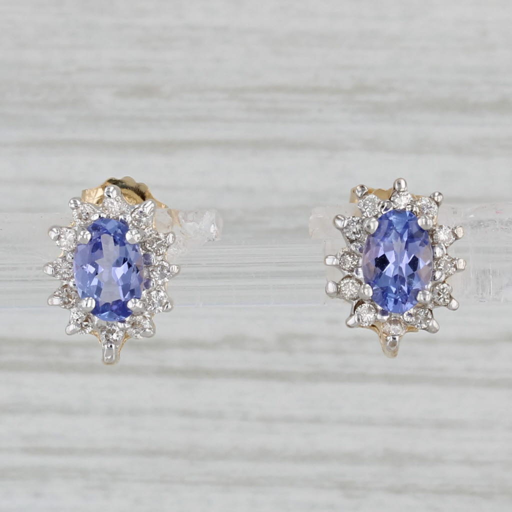 Gray 1.05ctw Tanzanite Diamond Halo Stud Earrings 14k Yellow Gold