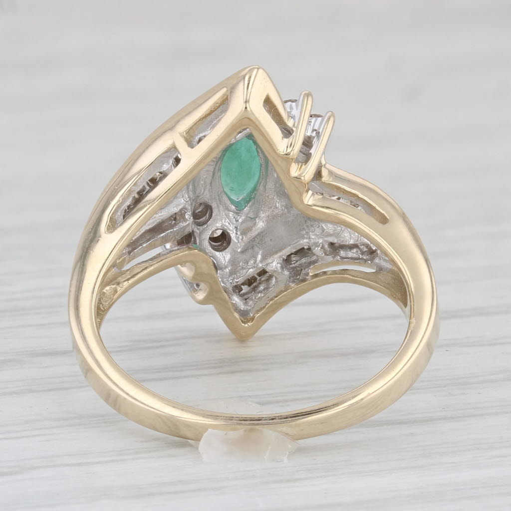 Light Gray 1.09ctw Marquise Emerald Diamond Ring 14k Yellow Gold Size 6.5 Bypass