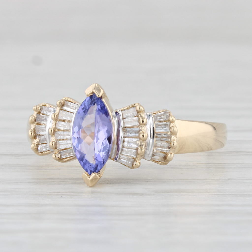 Light Gray 0.60ctw Marquise Tanzanite Diamond Ring 14k Yellow Gold Size 8