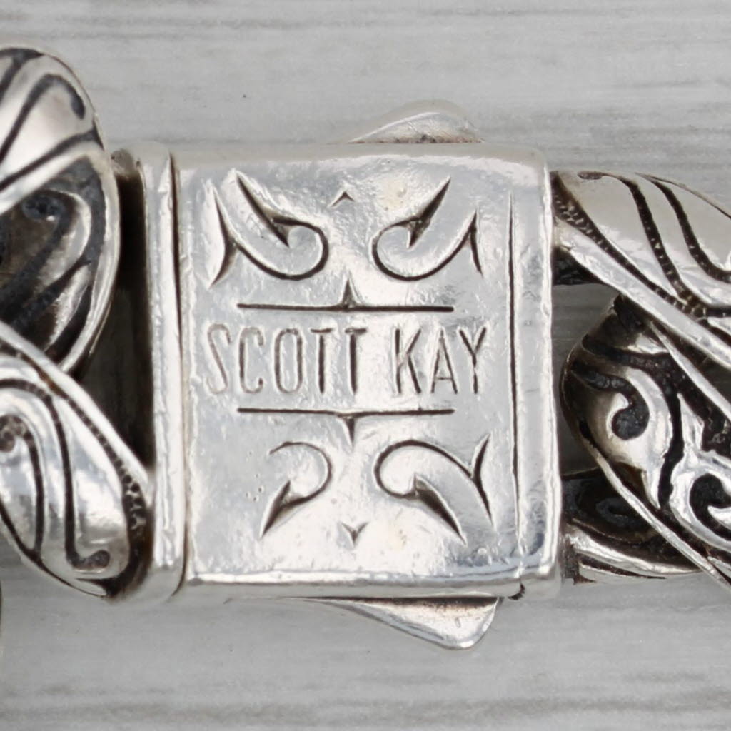 Gray Scott Kay Sparta Large Curb Chain Bracelet Sterling Silver 18k Gold Ornate