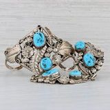 Gray Vintage Native American Turquoise Cuff Bracelet Ring Set Sterling Silver Yazzie