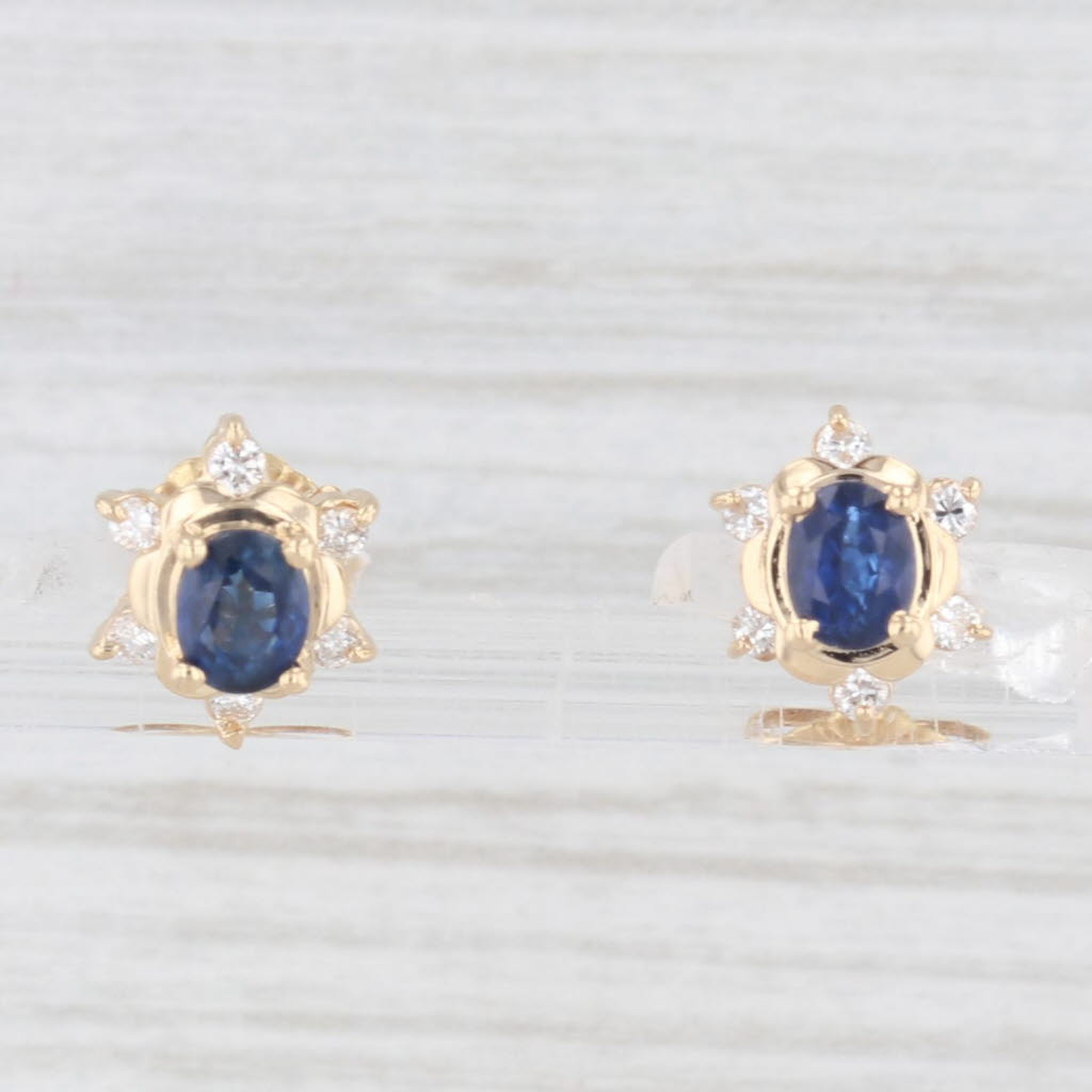 Light Gray 0.86ctw Blue Sapphire Diamond Halo Stud Earrings 18k Yellow Gold