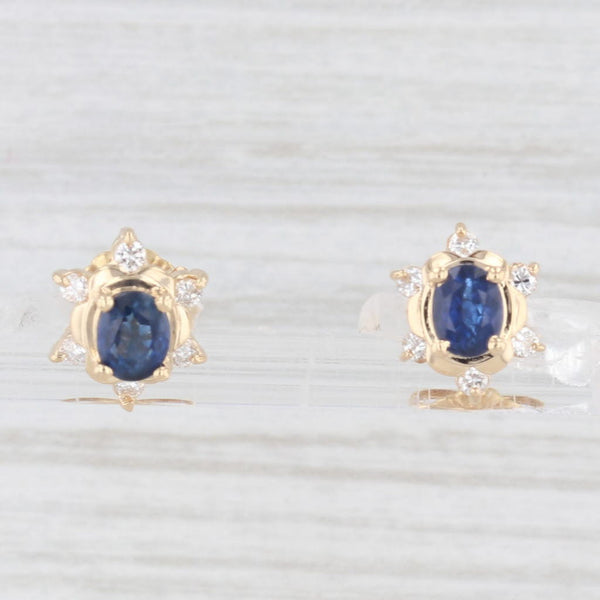 0.86ctw Blue Sapphire Diamond Halo Stud Earrings 18k Yellow Gold