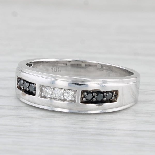 0.23ctw Black White Diamond Men's Wedding Band 10k White Gold Size 10.5 Ring