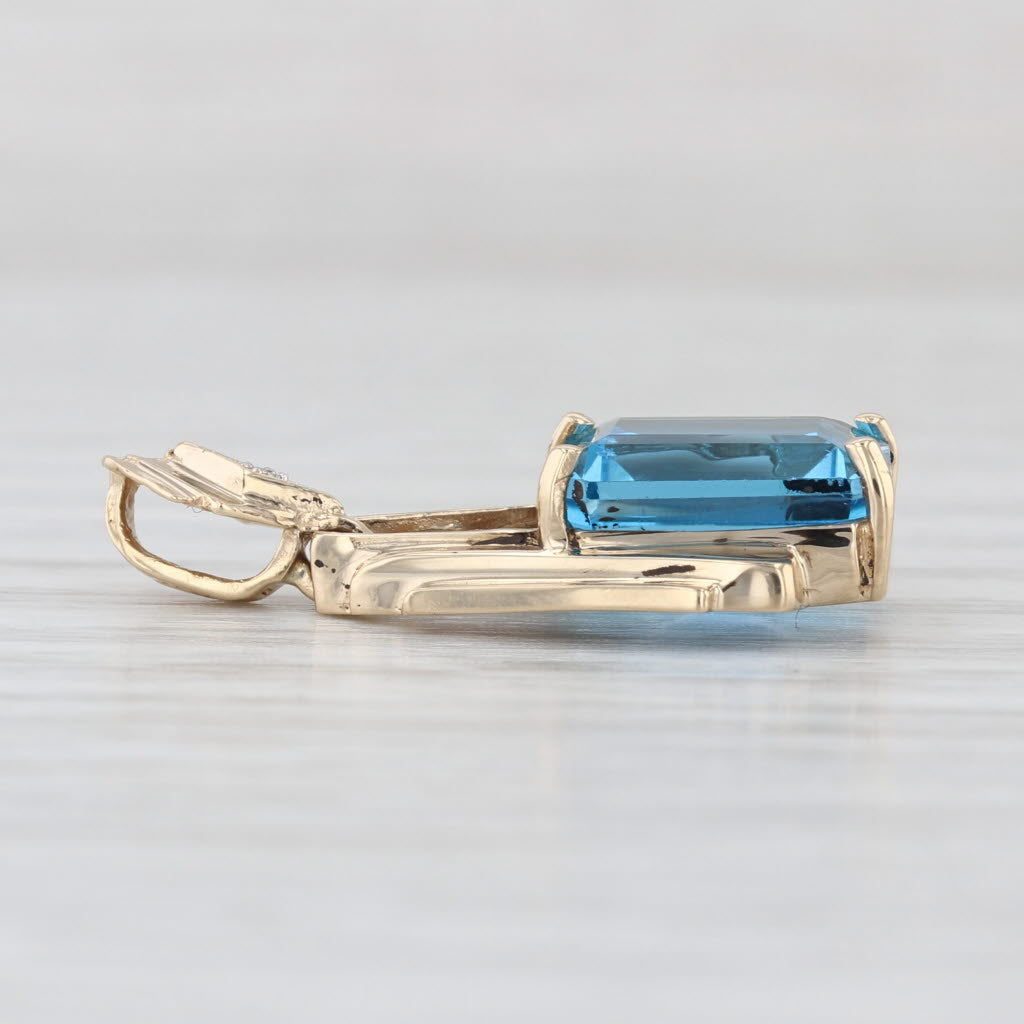 5.80ct Emerald Cut Blue Topaz Diamond Pendant 10k Yellow Gold