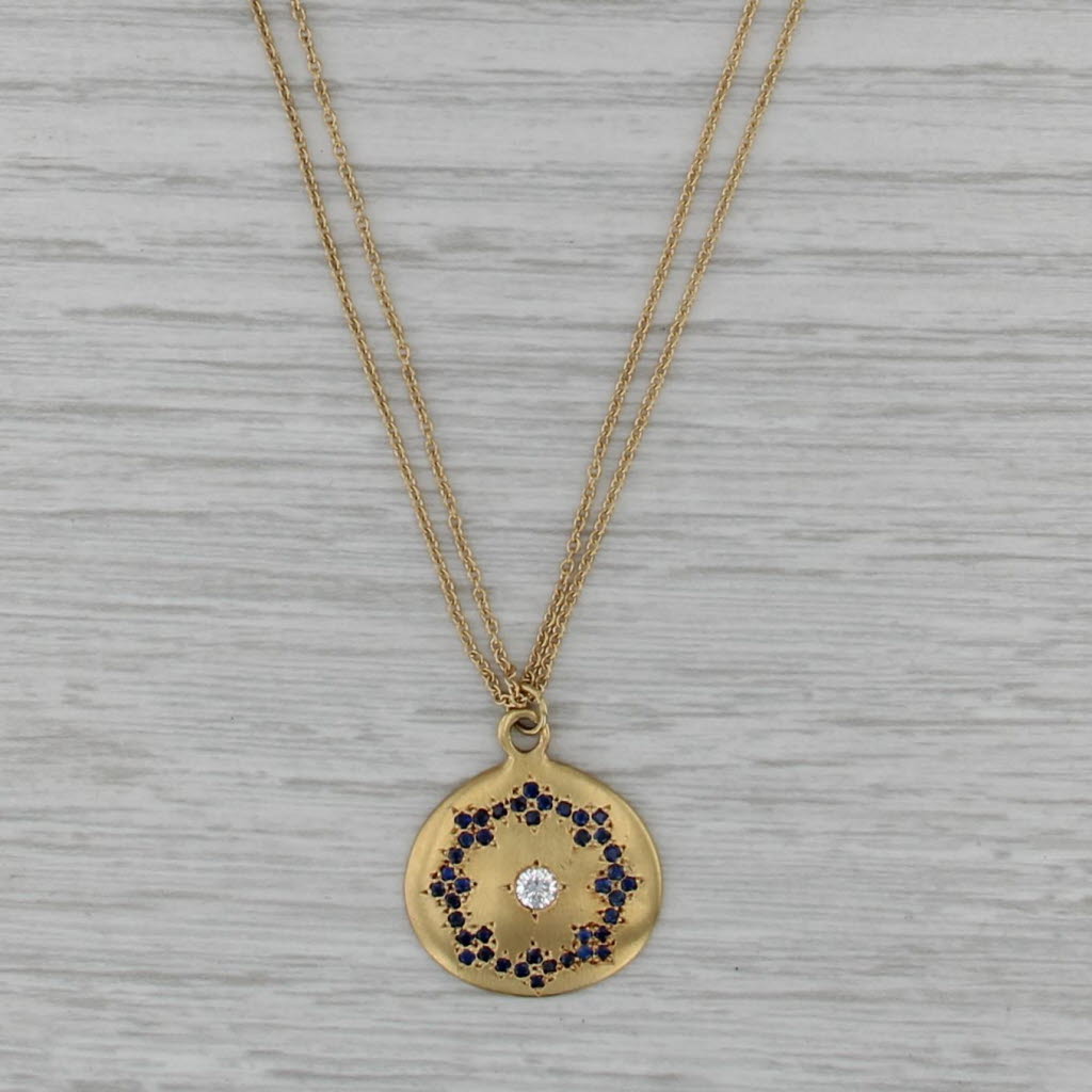1.30ctw Sapphire Diamond Pendant Necklace 18k Yellow Gold 17" Double Curb Chain