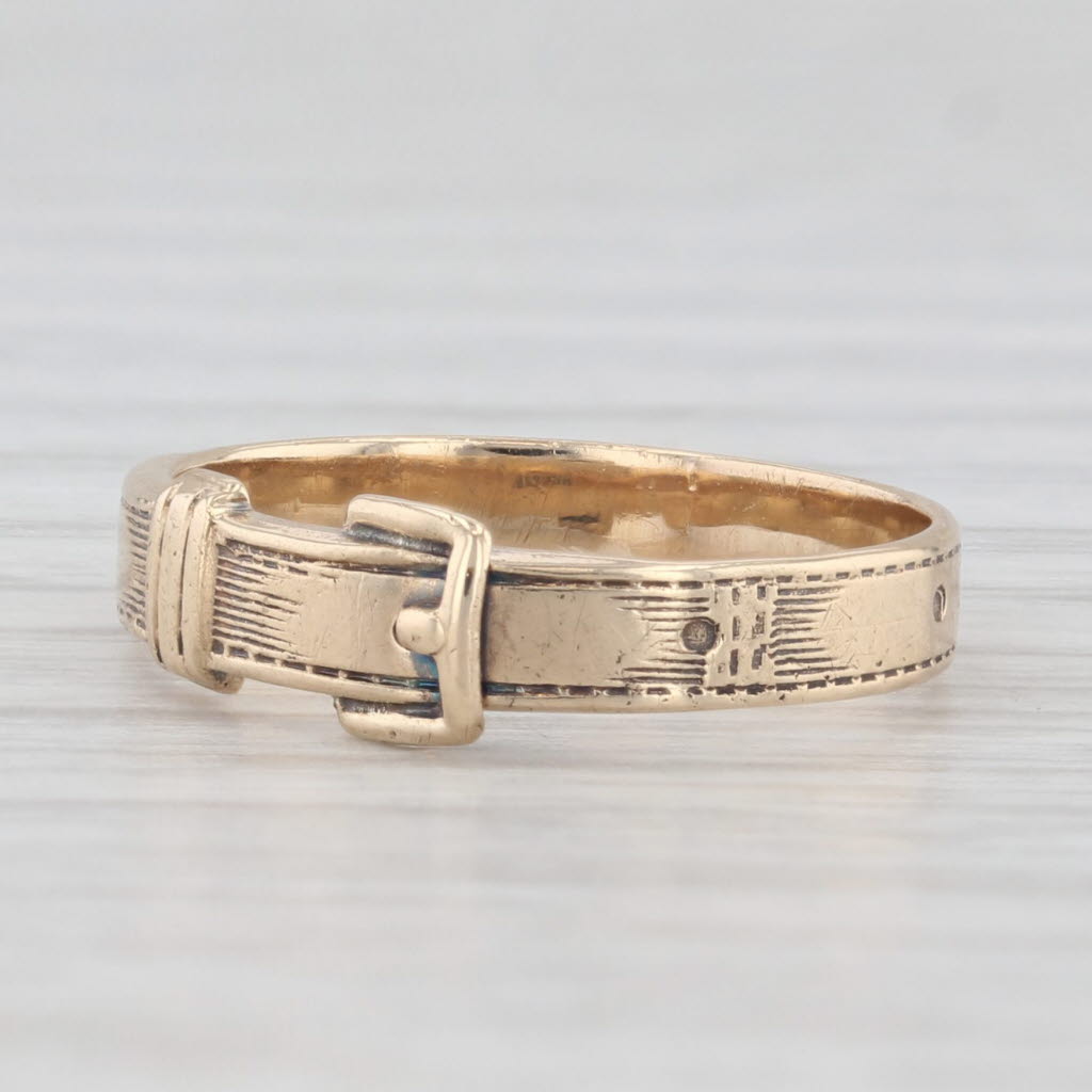 Light Gray Vintage Ballou Co BA Belt Buckle Ring 10k Yellow Gold Size 4 Stackable