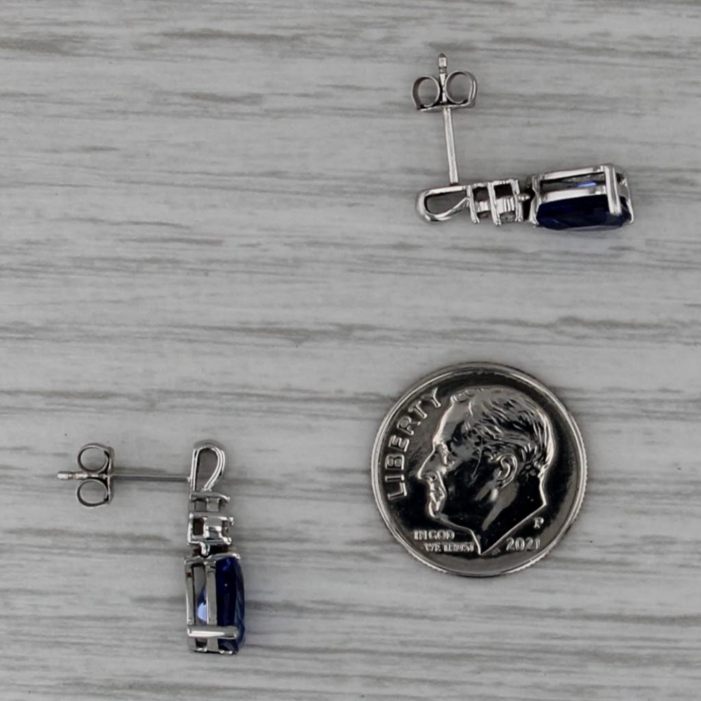 3.07ctw Lab Created Sapphire Diamond Teardrop Earrings 10k White Gold Drops