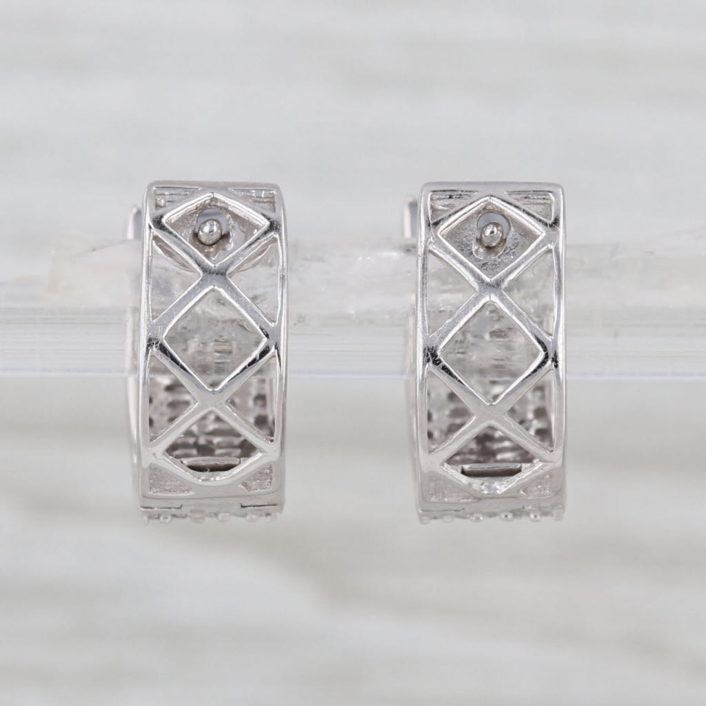 0.51ctw Diamond Hoop Huggie Earrings 10k White Gold Hinged Round Hoops