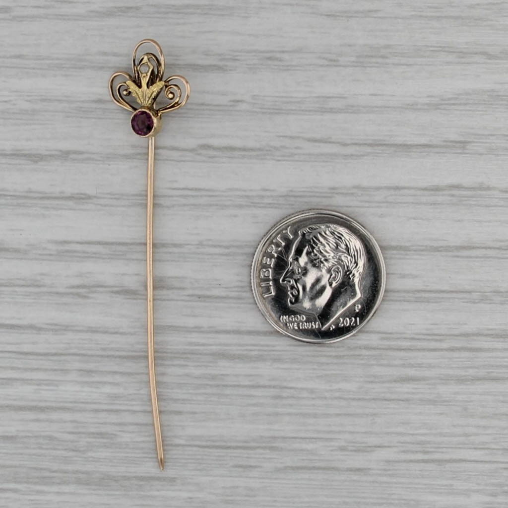 Antique Stickpin Imitation Pearl Simulated Amethyst 10k Yellow Gold Pin
