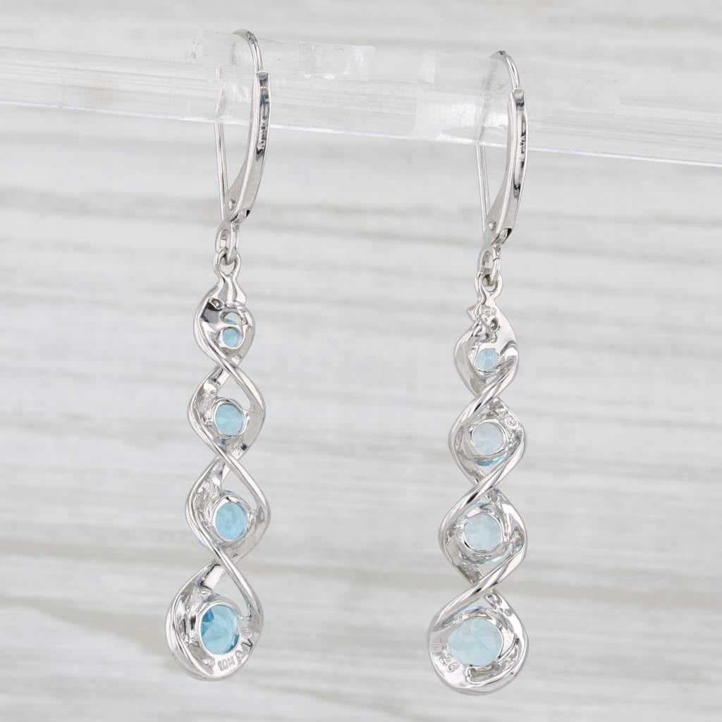 Light Gray 2.50ctw Blue Topaz Journey Dangle Earrings 10k White Gold Hook Post Drops