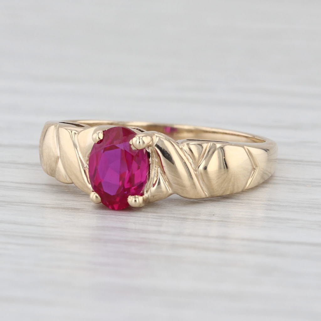 Town & Country 0.94ct Lab Created Ruby Ring 10k Yellow Gold Oval Solitaire Sz 7