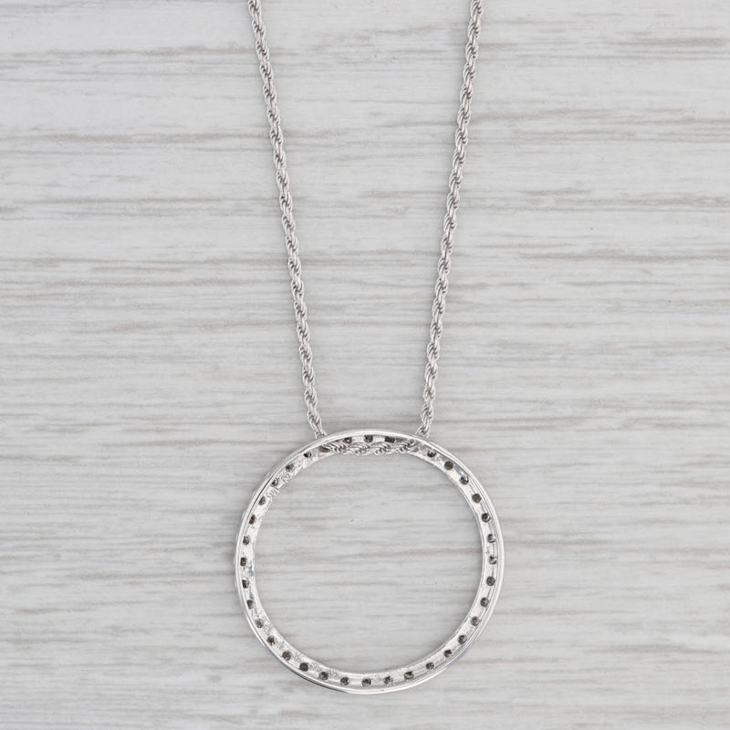 Light Gray 0.36ctw Diamond Eternity Circle Pendant Necklace 14k White Gold 20" Rope Chain