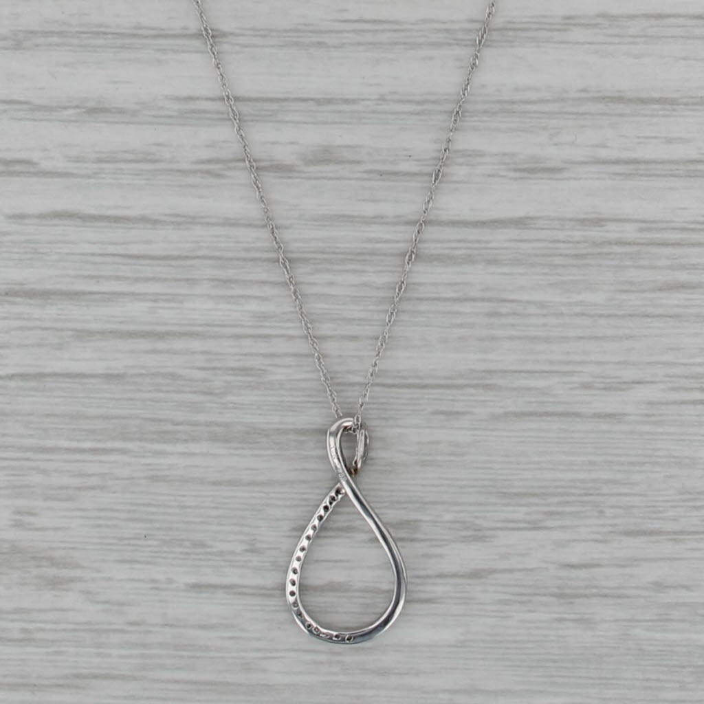 Diamond Figure 8 Inifinity Knot Pendant Necklace 10k White Gold 18" Rope Chain