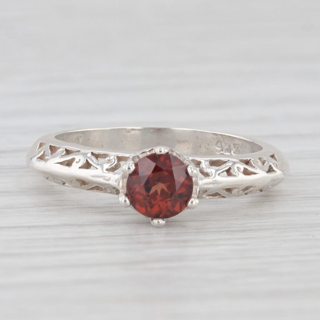 Light Gray 0.75ct Red Zircon Round Solitaire Ring Sterling Silver Sz 6.25 Stackable Ornate