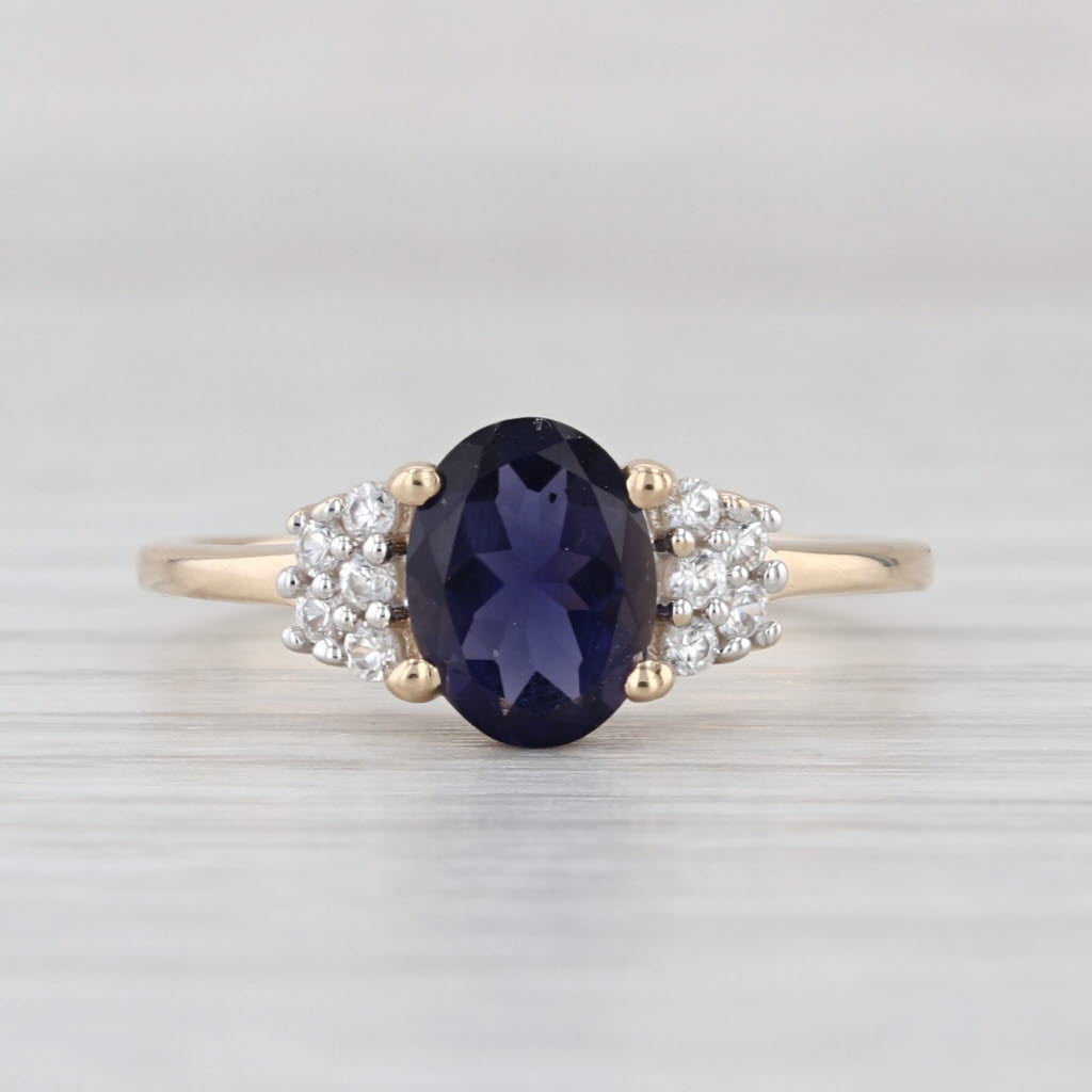 1ctw Oval Blue Iolite Zircon Ring 10k Yellow Gold Size 7.25