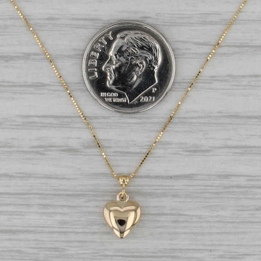 Puffy Heart Pendant Box Chain Necklace 14k Yellow Gold 16" 18"
