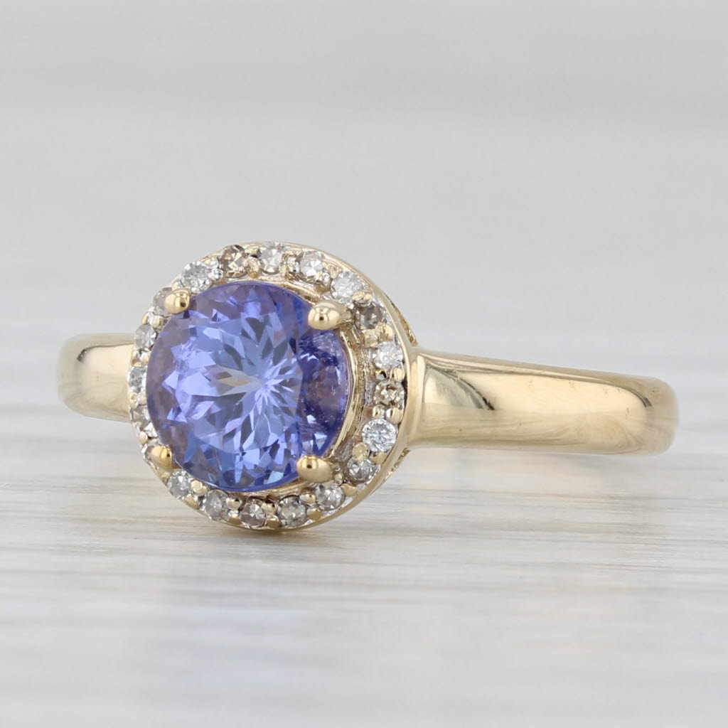 Light Gray 1.04ctw Round Tanzanite Diamond Halo Ring 10k Gold Size 5 Engagement