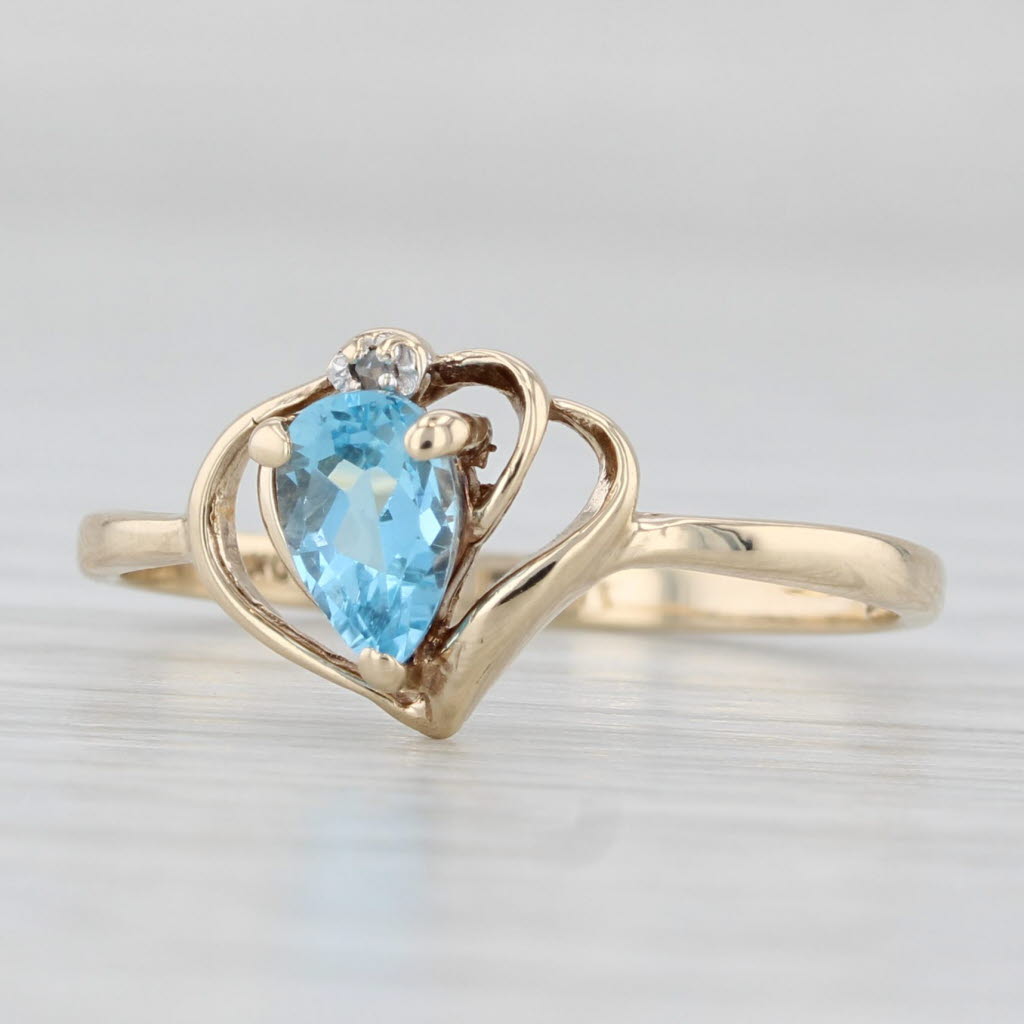 Light Gray 0.50ct Blue Topaz Heart Ring 10k Yellow Gold Size 7 Diamond Accent