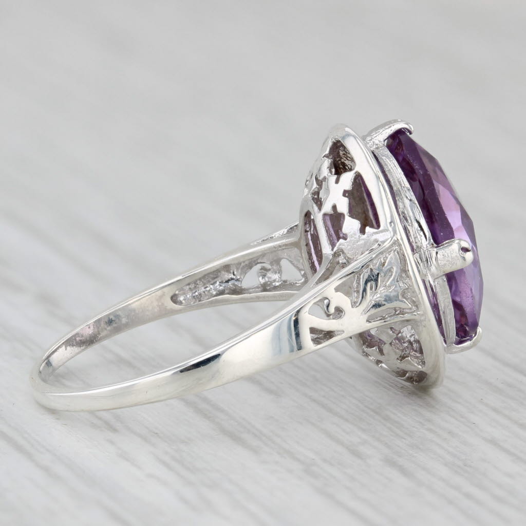 Light Gray 2.60ct Oval Amethyst Solitaire Ring Sterling Silver Size 6 Floral Accents