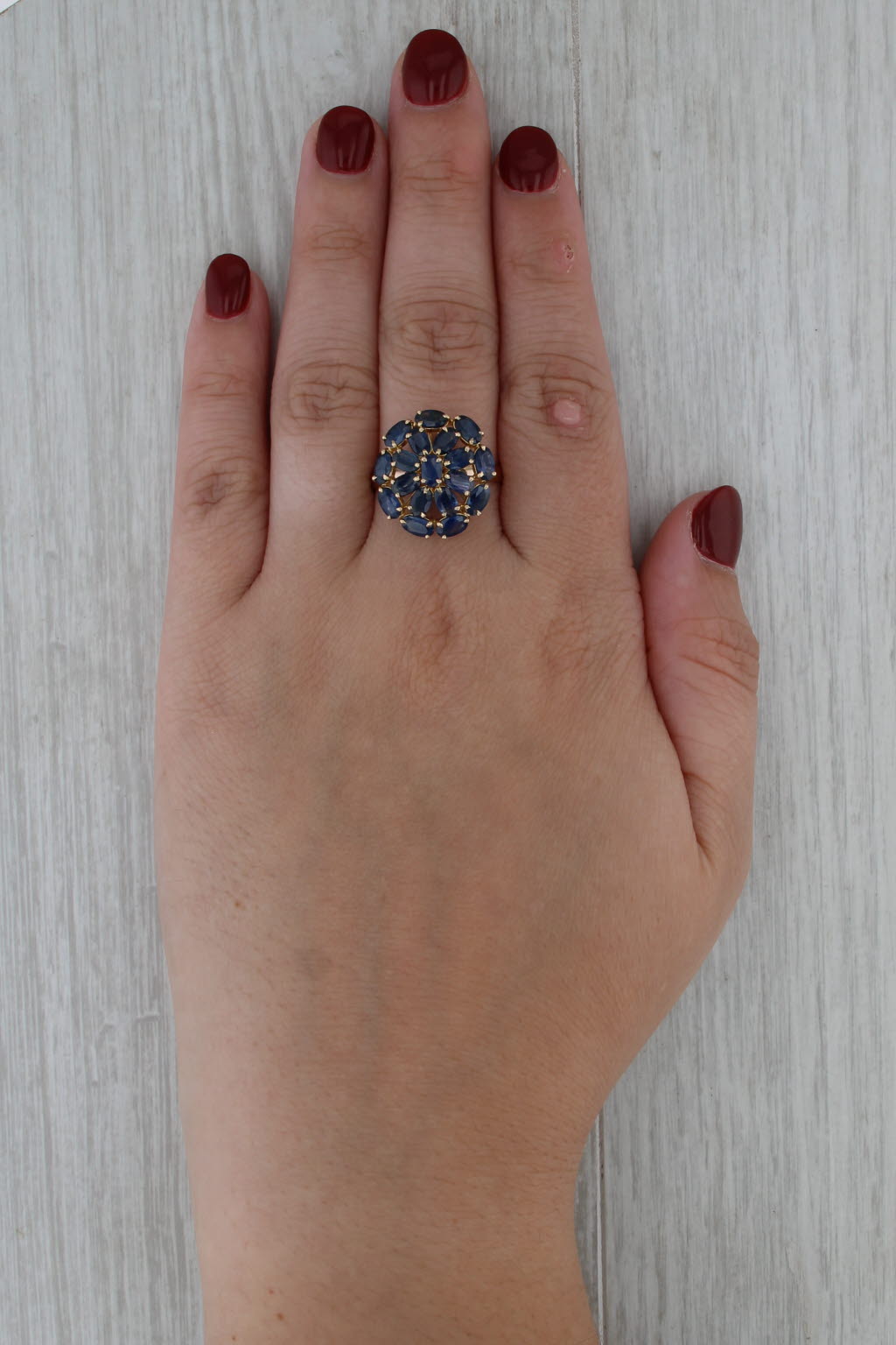 6.20ctw Sapphire Cluster Cocktail Ring 14k Yellow Gold Size 10.5