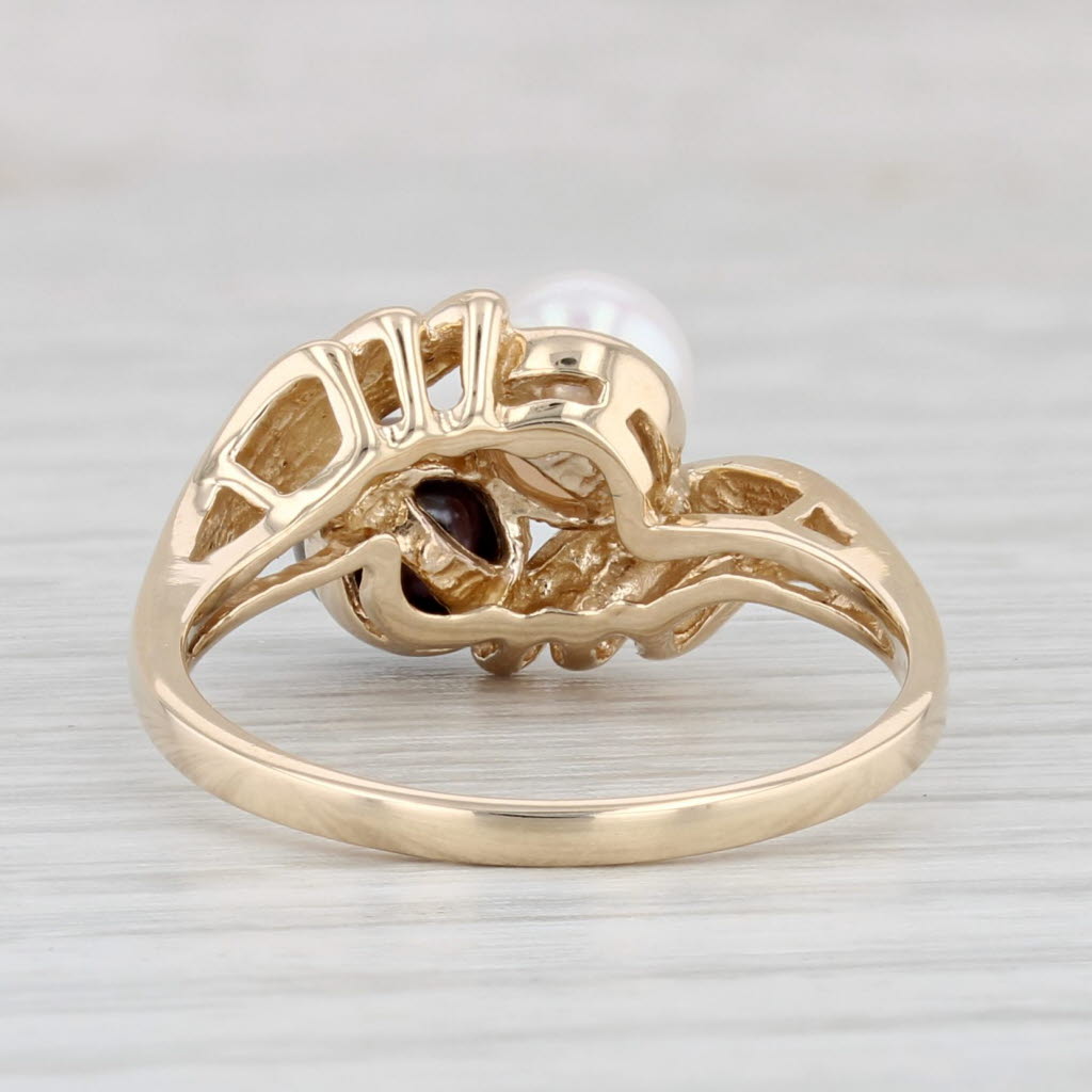Light Gray Black White Cultured Pearl Bypass Ring 10k Yellow Gold Size 7.75