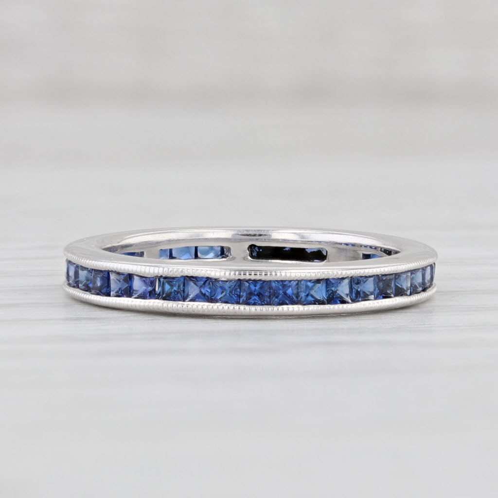 Light Gray 0.75ctw Blue Sapphire Eternity Band 18k White Gold Size 5 Wedding Ring