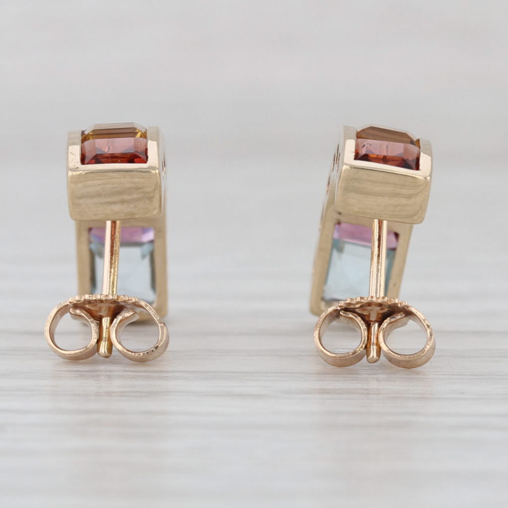 3.10ctw Rainbow Gemstone Journey Earrings 14k Gold Garnet Amethyst Peridot Topaz