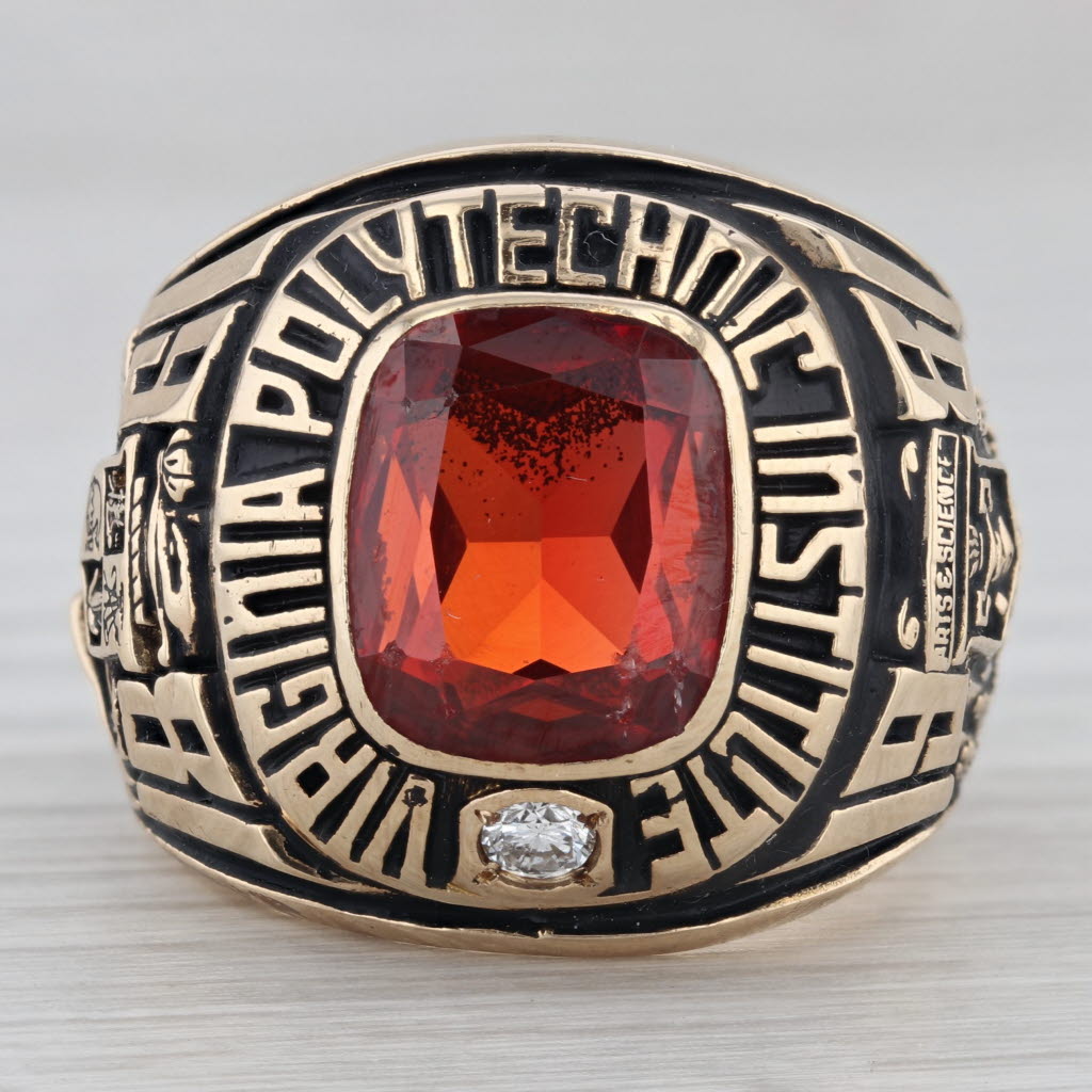 Gray Virginia Polytechnic University Class Ring 10k Gold Lab Created Sapphire Diamond