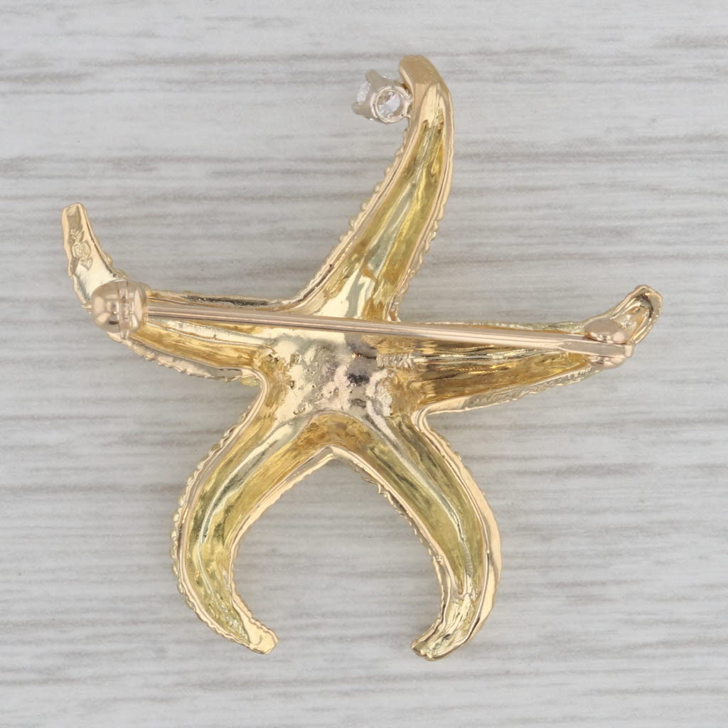 Gray Diamond Accented Starfish Brooch 18k Yellow Gold Nautical Pin