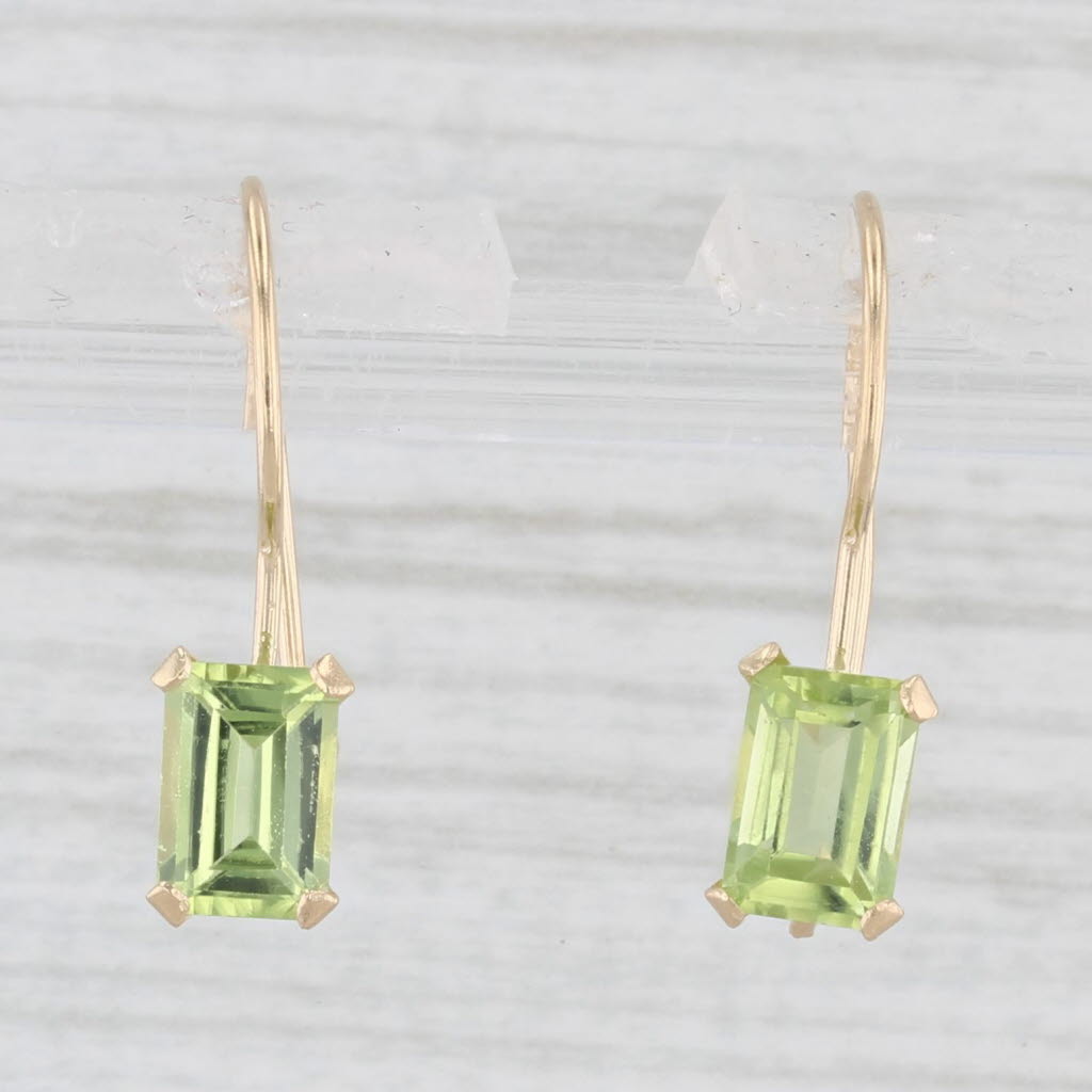 Light Gray 1.40ctw Green Peridot Drop Earrings 14k Yellow Gold Hook Posts