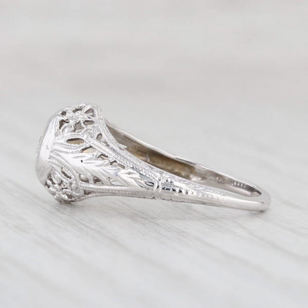 Light Gray Art Deco Diamond Solitaire Ring 18k White Gold Engagement Floral Filigree