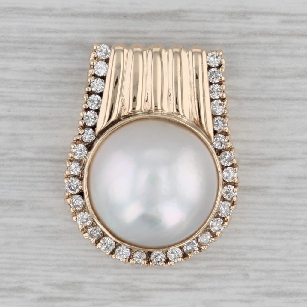 Gray Mabe Pearl 0.48ctw Diamond Drop Pendant 14k Yellow Gold